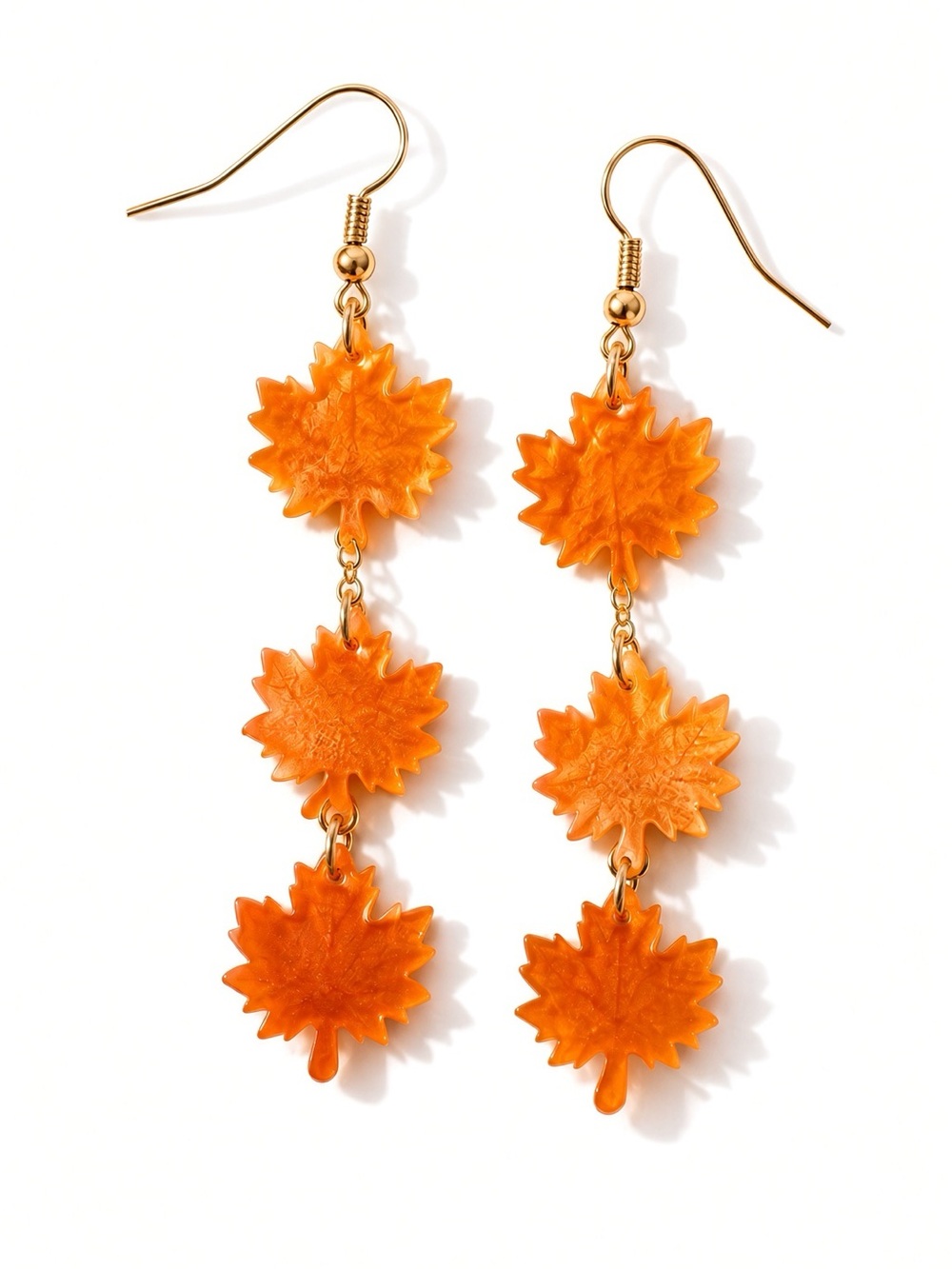 Brand New Orange Maple Leaf Dangle Earrings Fall